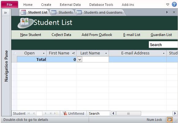 microsoft access student database template
